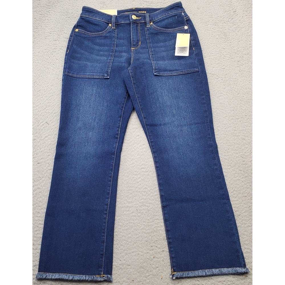 Michael Kors Jeans Women's 6 Blue Denim Straight Leg Opening Mid-Rise Frayed Hem